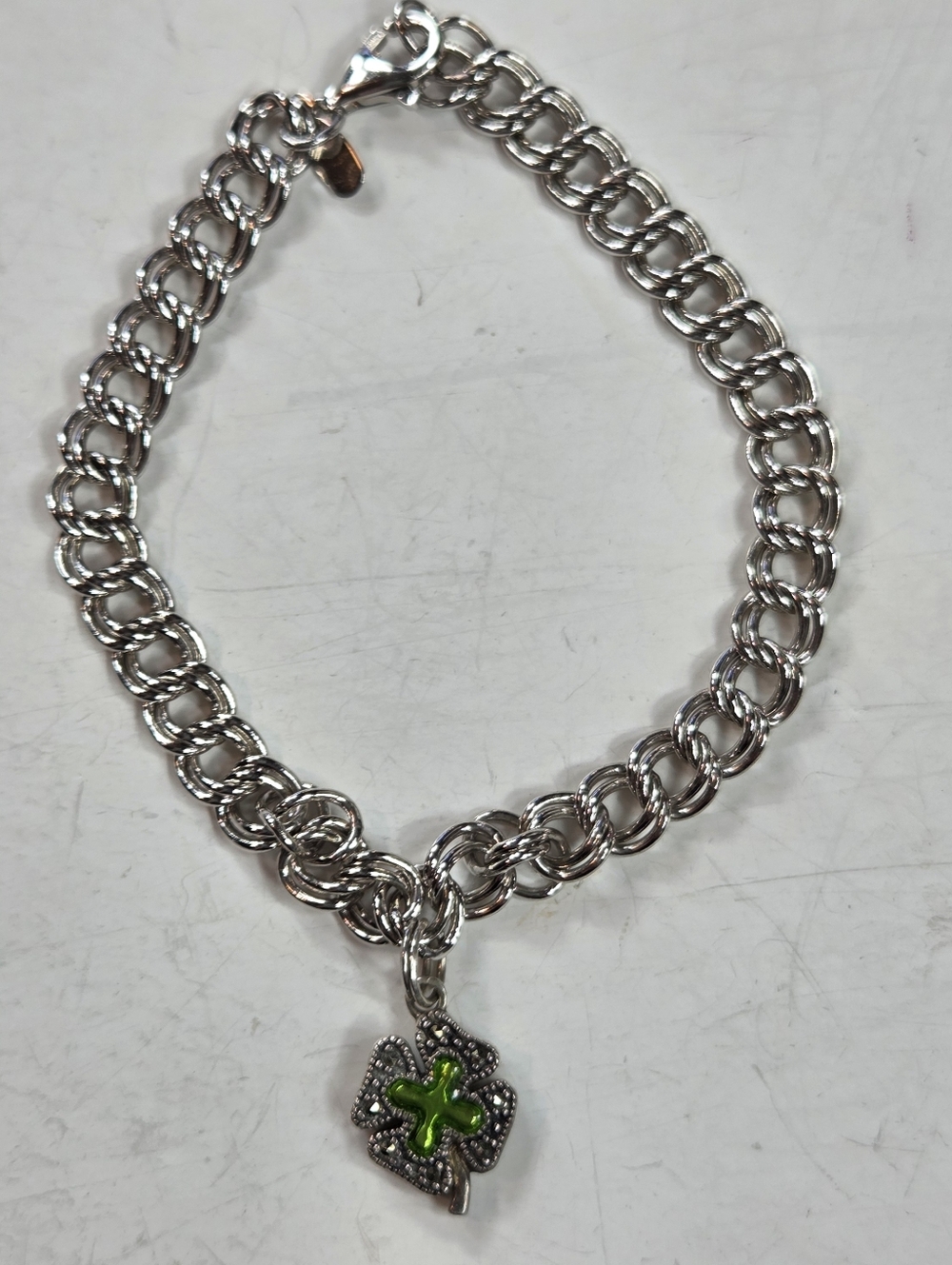 sterling silver luck of the irish 4 leaf clover charm bracelet 7in enameled